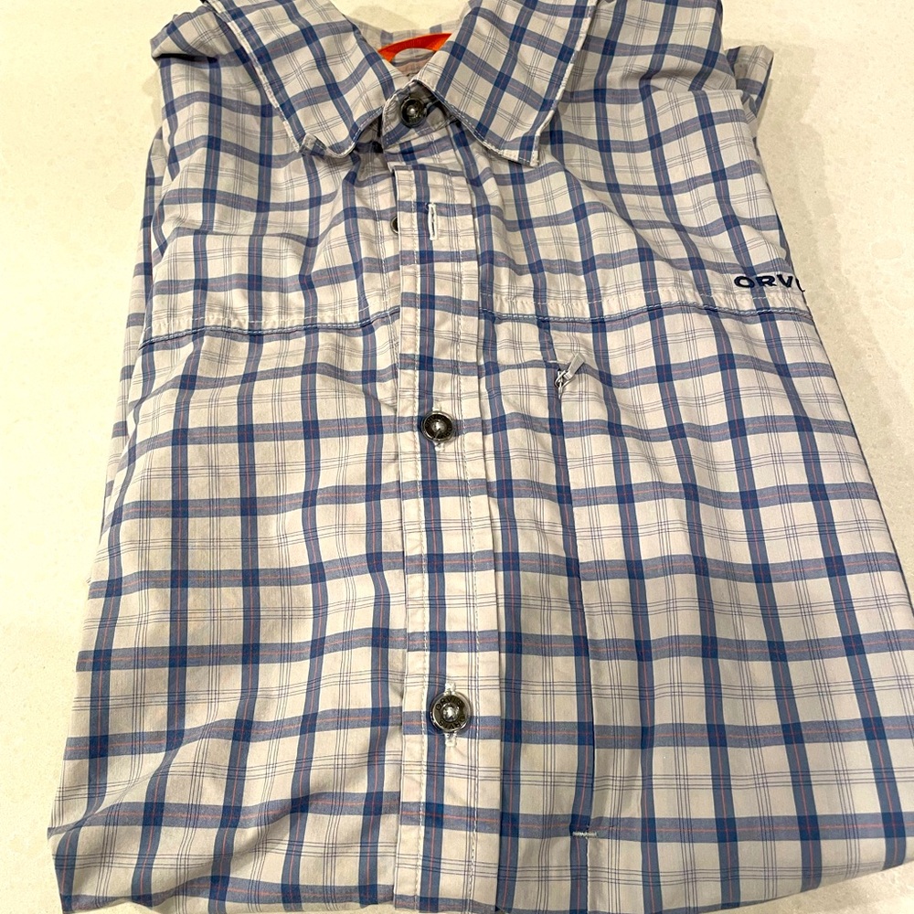 Orvis River Guide Short-Sleeved Shirt Blue L. No stains or tears.